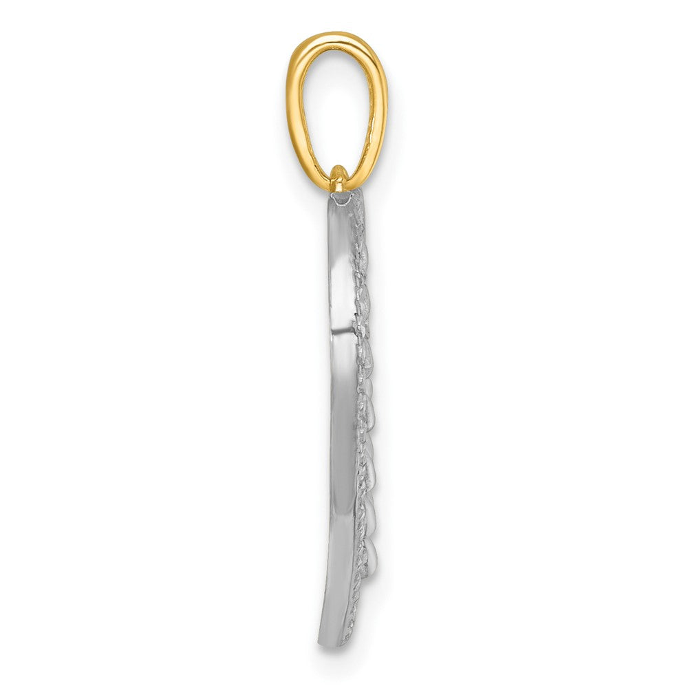14k with White Rhodium Polished Fancy Heart Charm