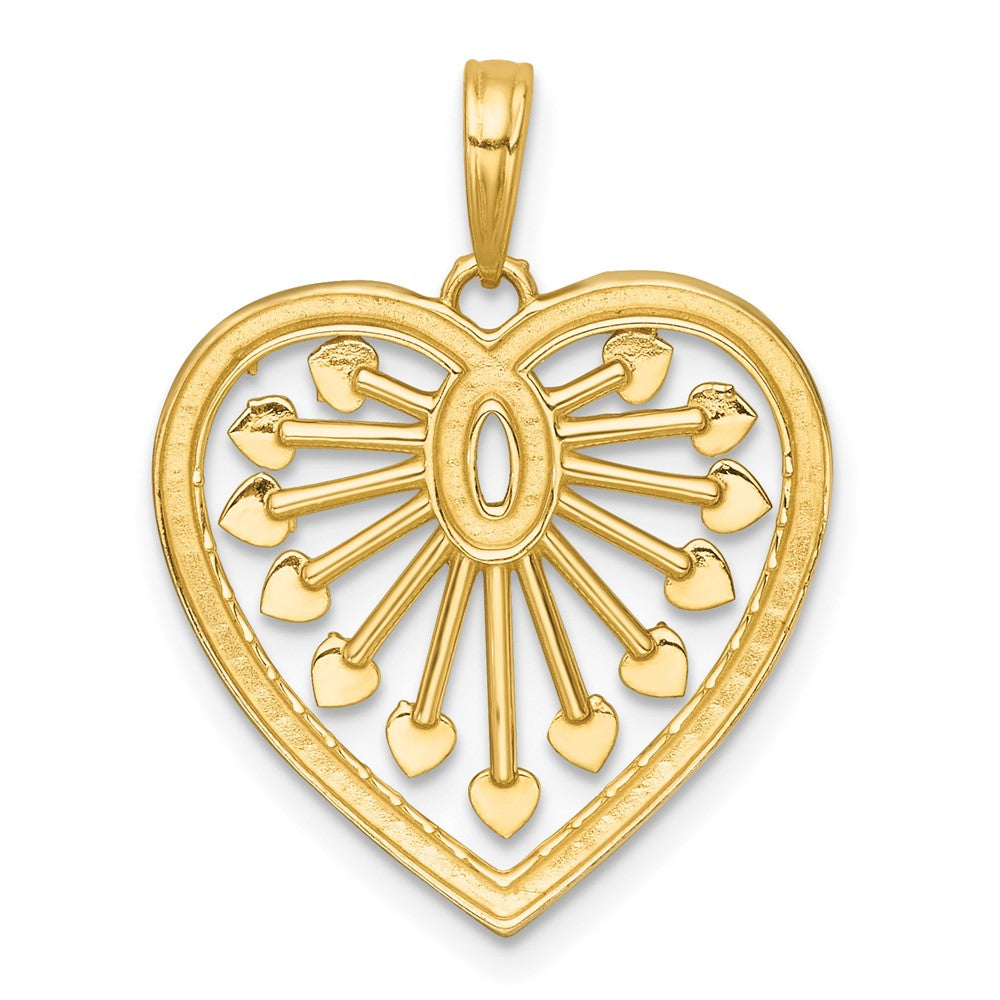 14k with White Rhodium Polished Fancy Heart Charm