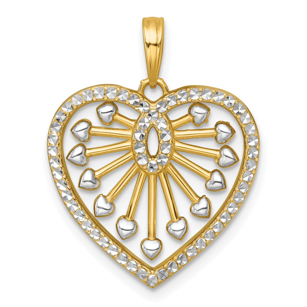 14k with White Rhodium Polished Fancy Heart Charm