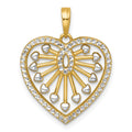 14k with White Rhodium Polished Fancy Heart Charm
