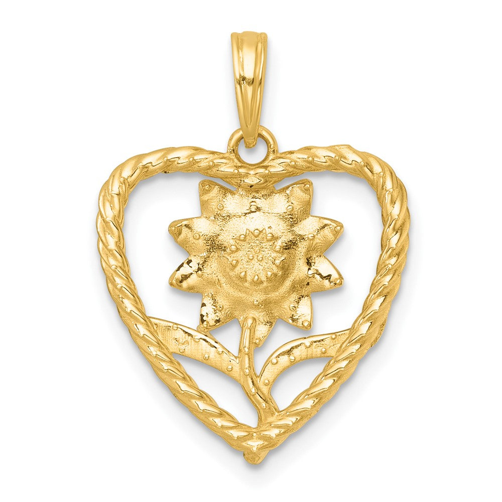 14k with White Rhodium Polished Flower In Heart Charm