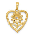 14k with White Rhodium Polished Flower In Heart Charm