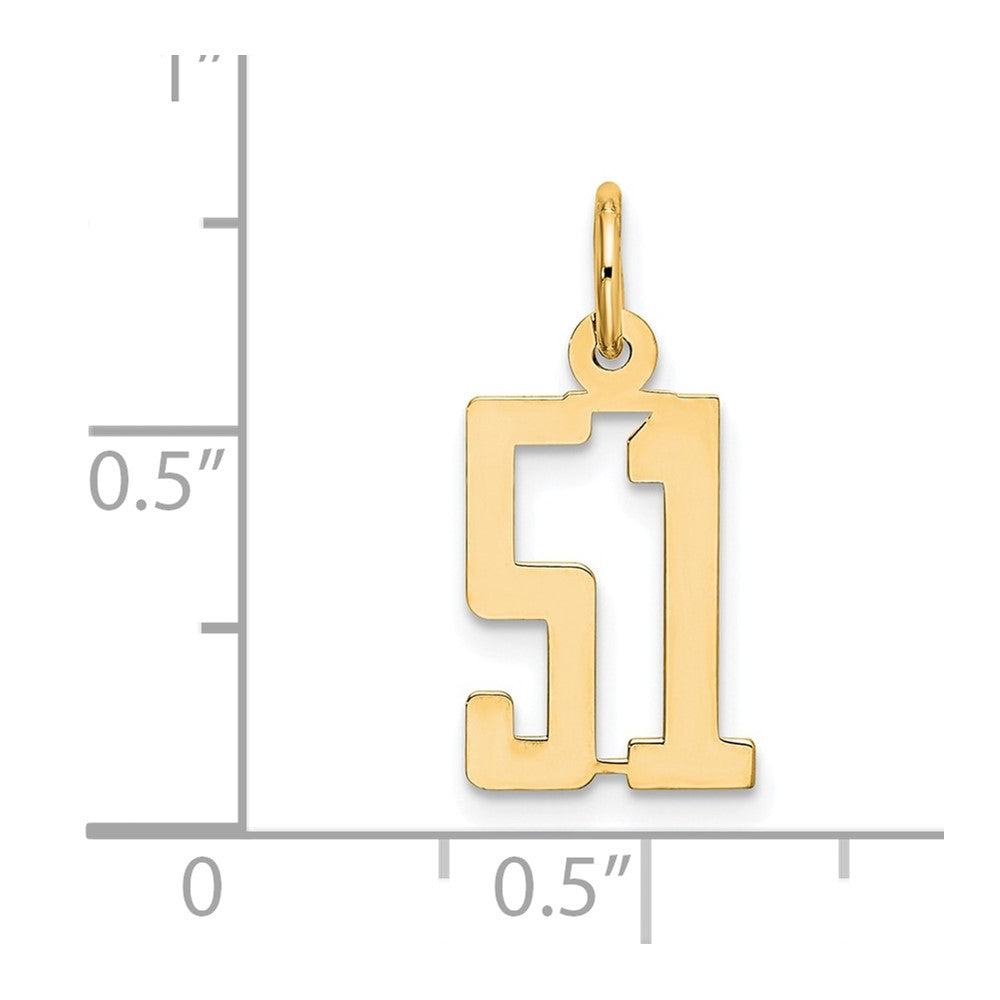 14k Small Elongated Number 51 Charm