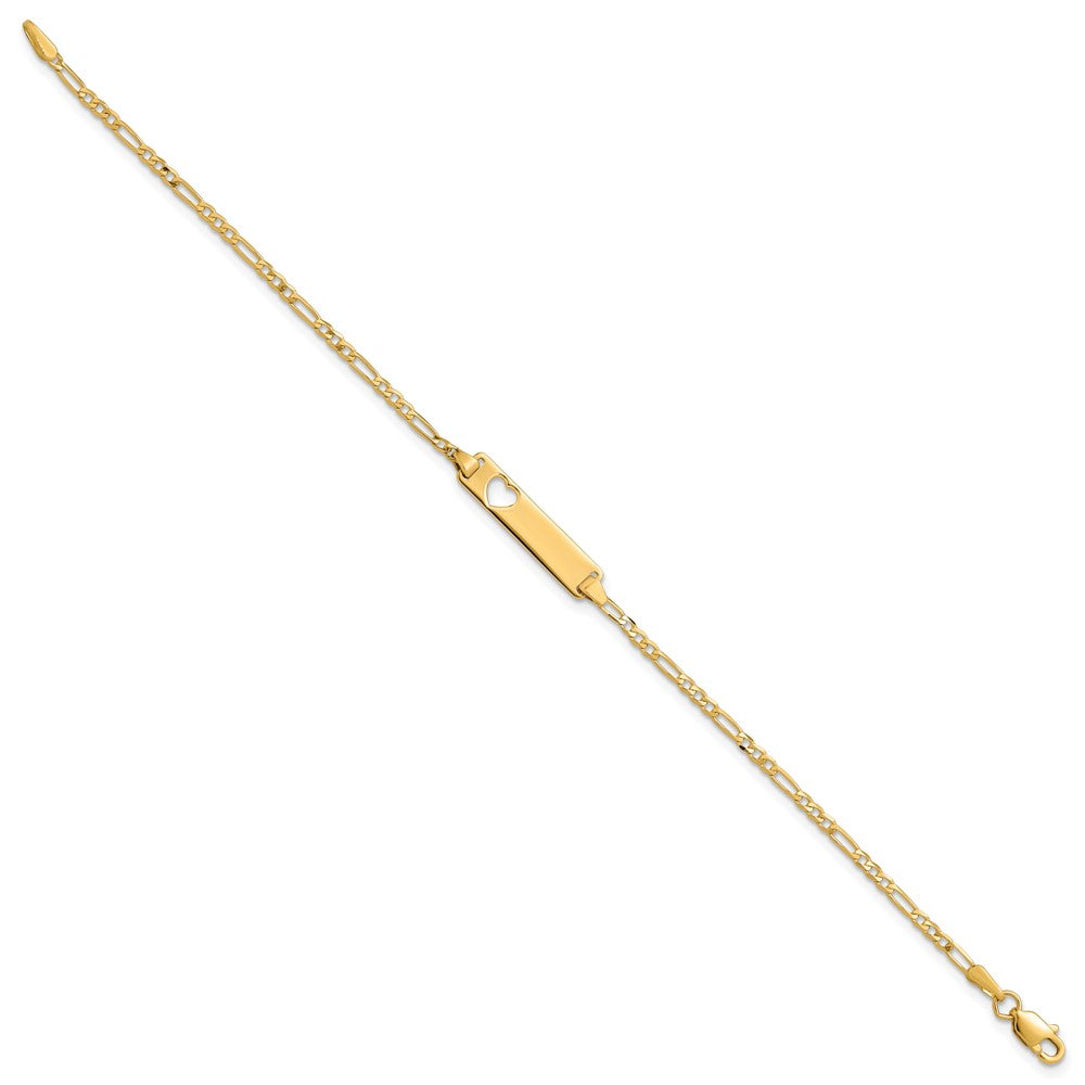 14k Cut-out Heart Figaro Link ID Bracelet