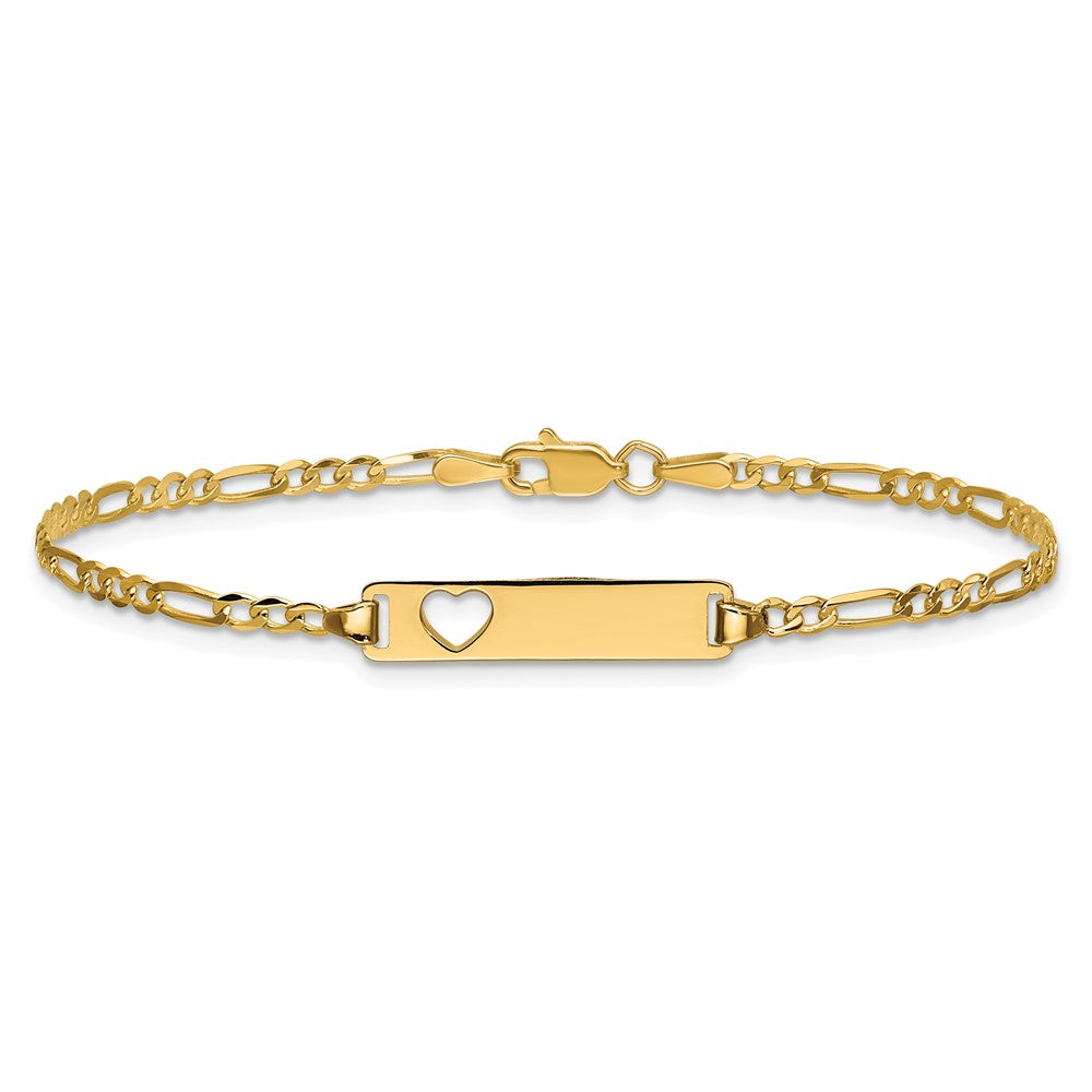 14k Cut-out Heart Figaro Link ID Bracelet