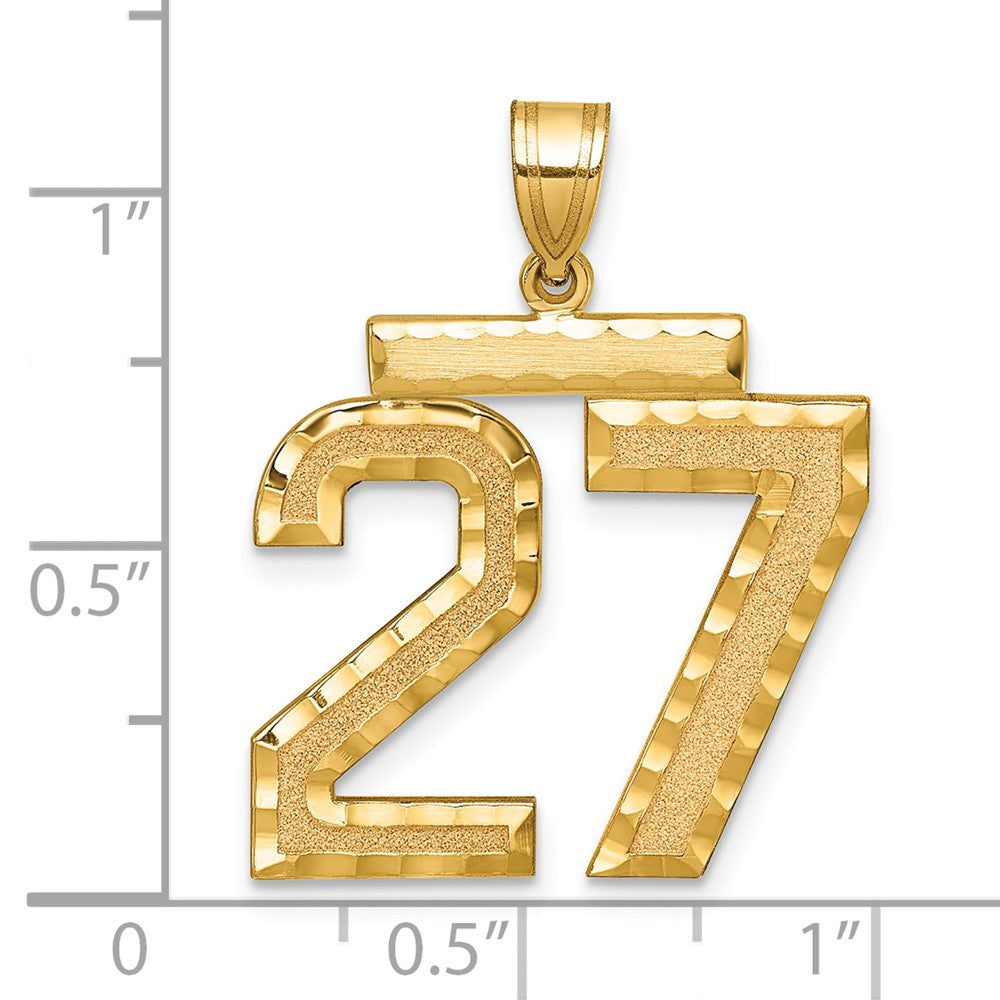 14k Large Brushed Diamond-cut Number 27 Charm