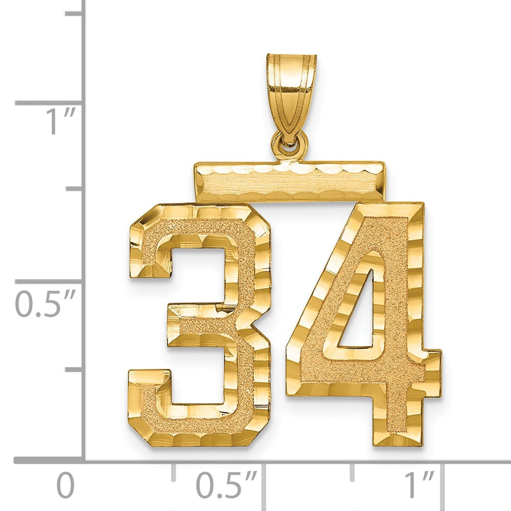 14k Large Brushed Diamond-cut Number 34 Charm