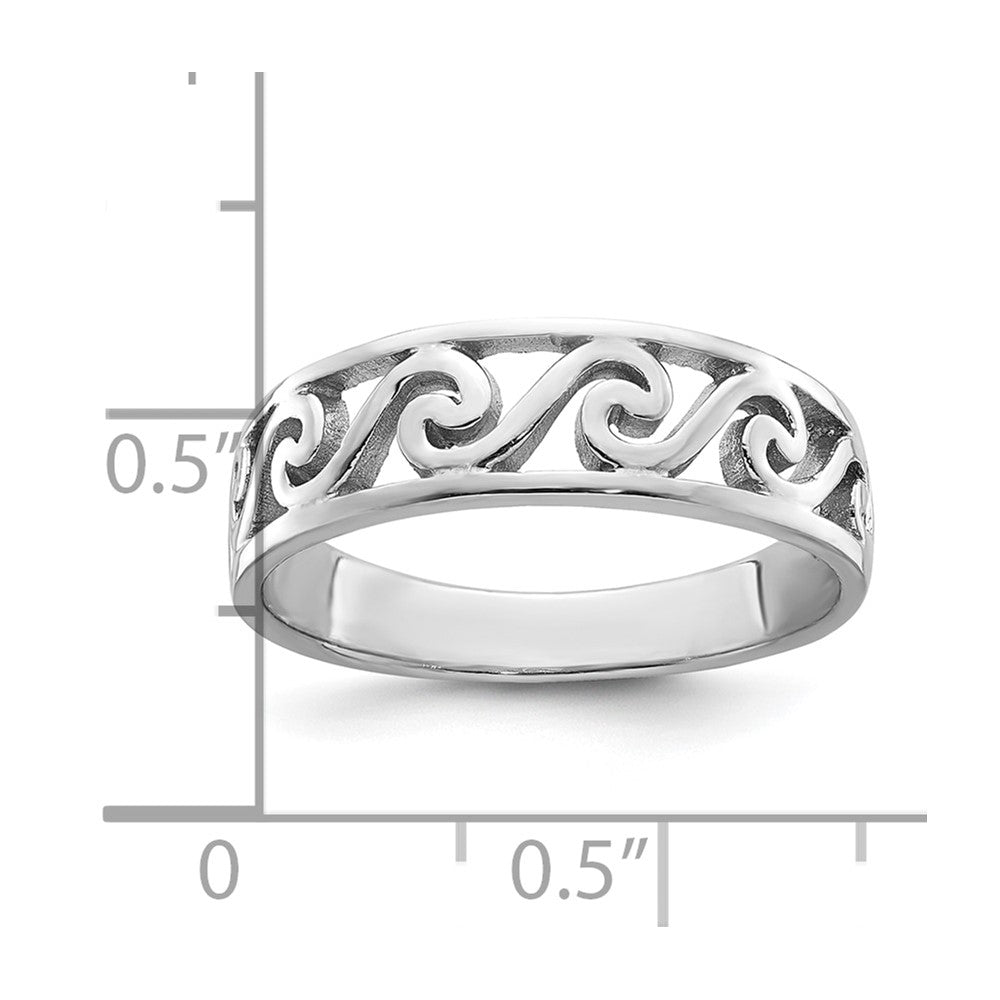 Sterling Silver Rhodium-plated Cut-Out Polished Wave Band Ring