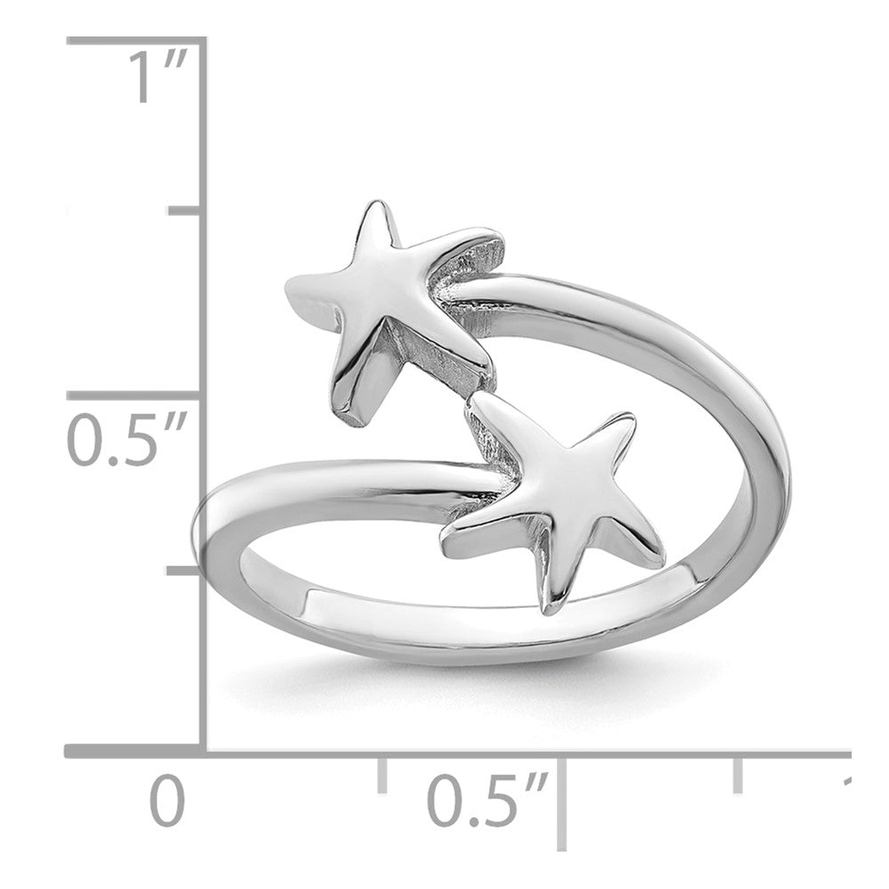 Sterling Silver Rhodium-plated Polished Starfish Double Adjustable Ring