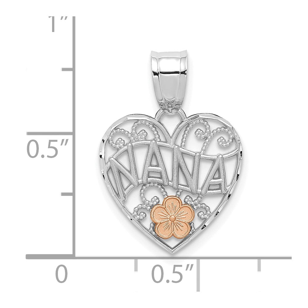 14k White Gold w/Rose Gold Flower NANA Heart Pendant