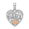 14k White Gold w/Rose Gold Flower NANA Heart Pendant