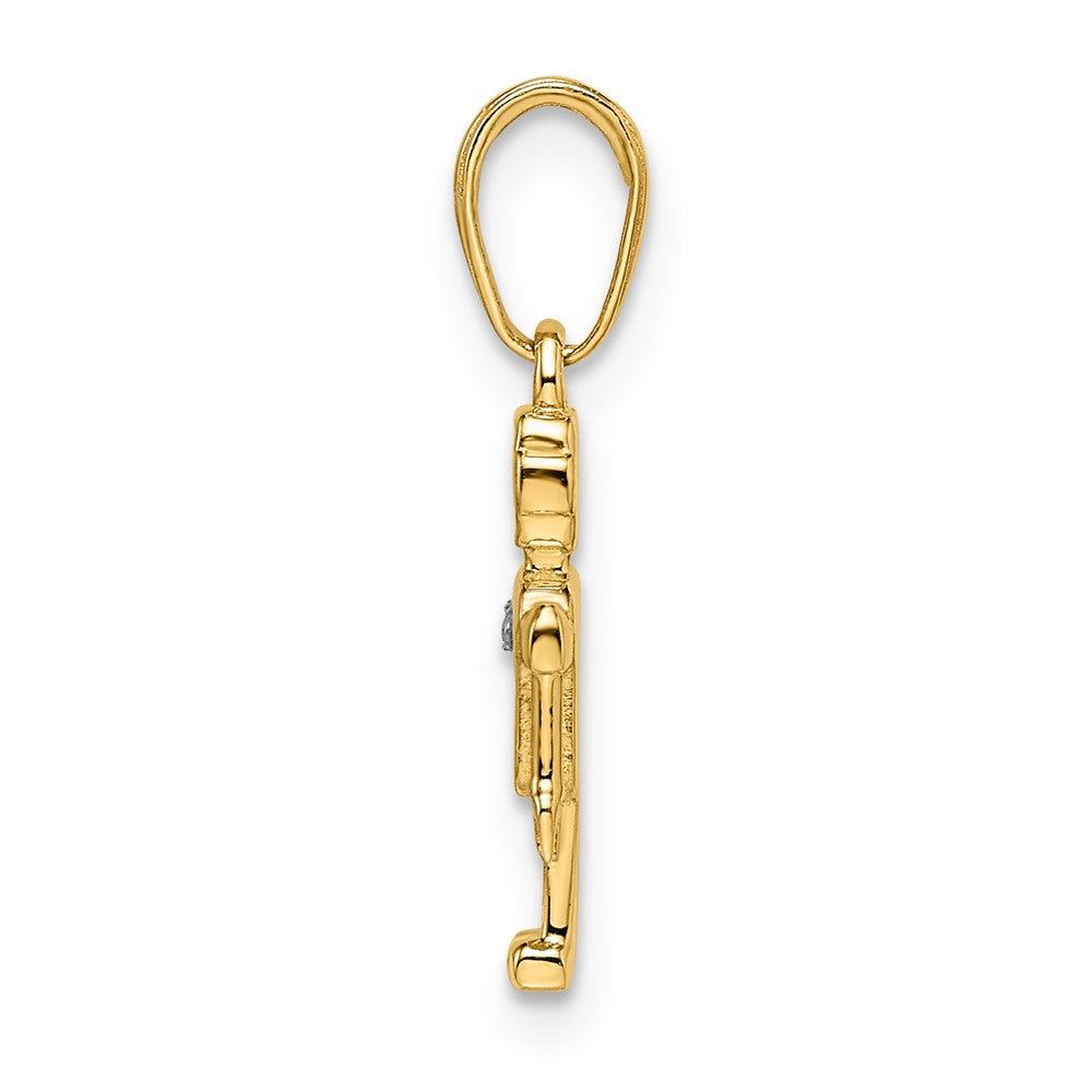 14k w/ White Rhodium Diamond-cut Robot Pendant