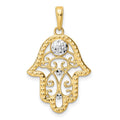 14k & White Rhodium D/C Evil Eye Filigree Hamsa Pendant