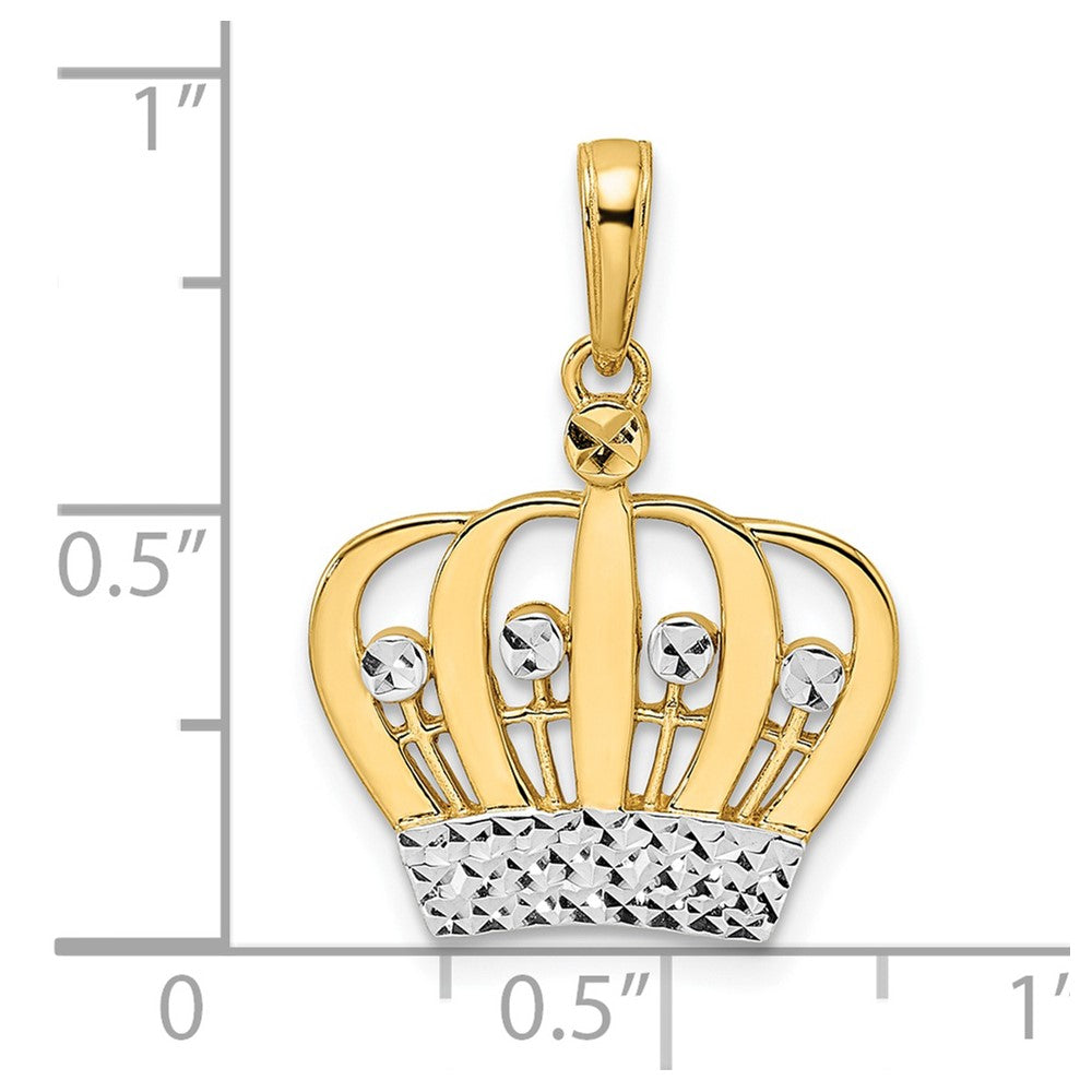 14k and White Rhodium Diamond-cut Crown Pendant