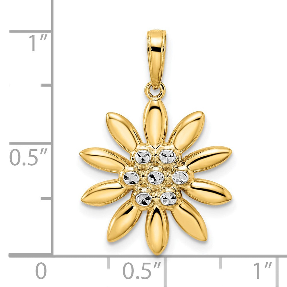 14k and White Rhodium Diamond-cut Flower Pendant