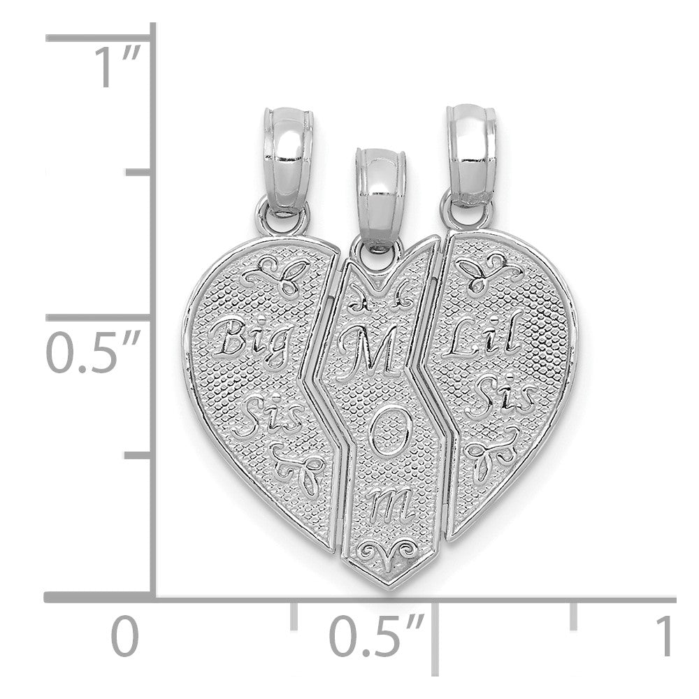 14k White Gold Break-apart BIG SIS-MOM-LIL SIS Charm