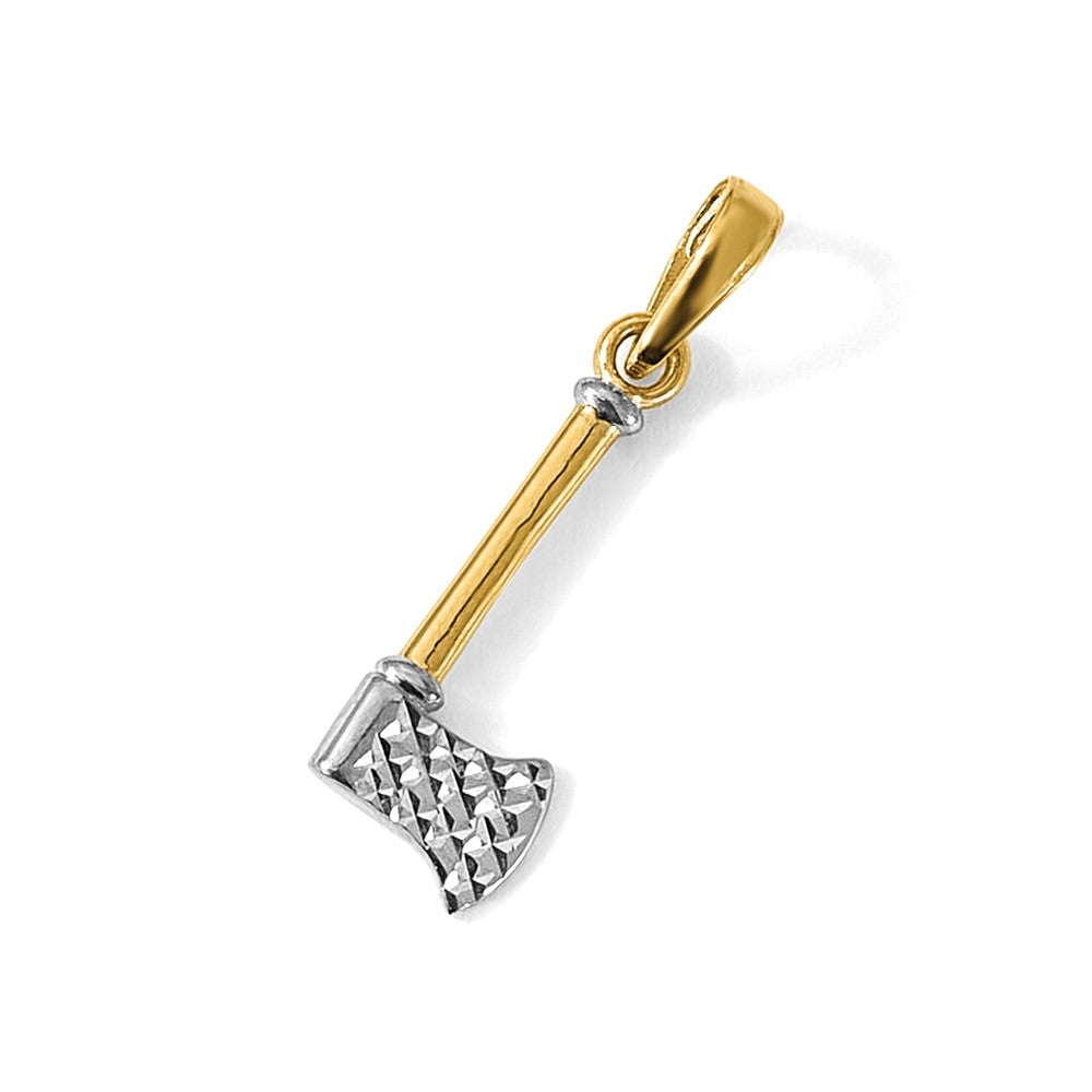 14k and White Rhodium D/C Axe Pendant