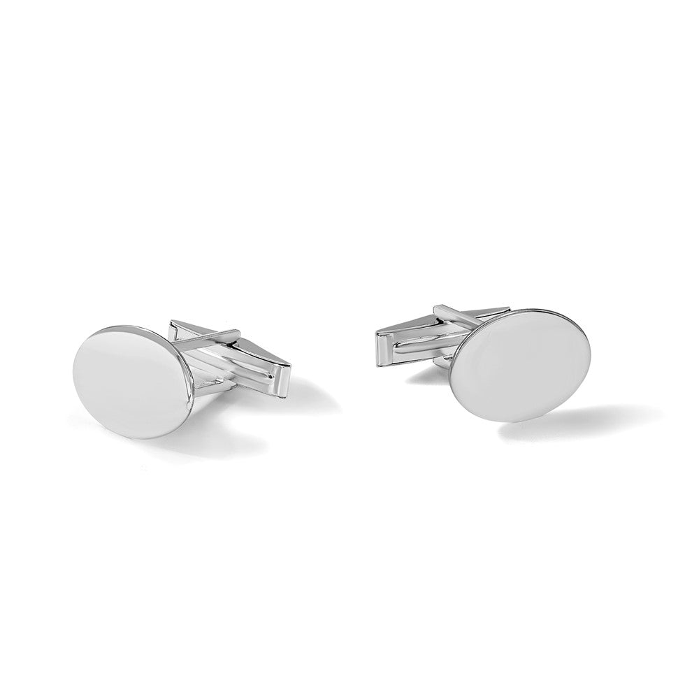 14K White Gold Men's Oval Cuff Links
