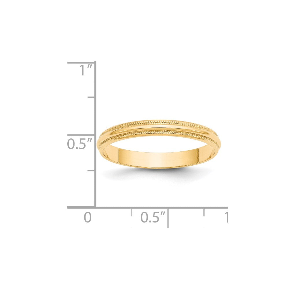 14KY 3mm LTW Milgrain Half Round Band
