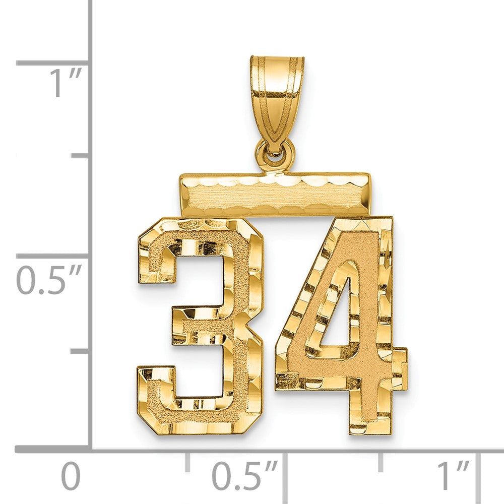 14k Medium Diamond-cut Number 34 Charm