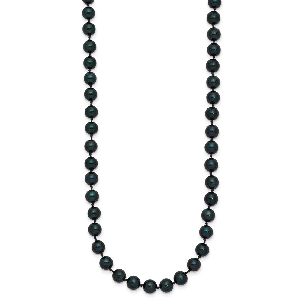 14k White Gold 5-6mm Round Black Saltwater Akoya Cultured Pearl Necklace