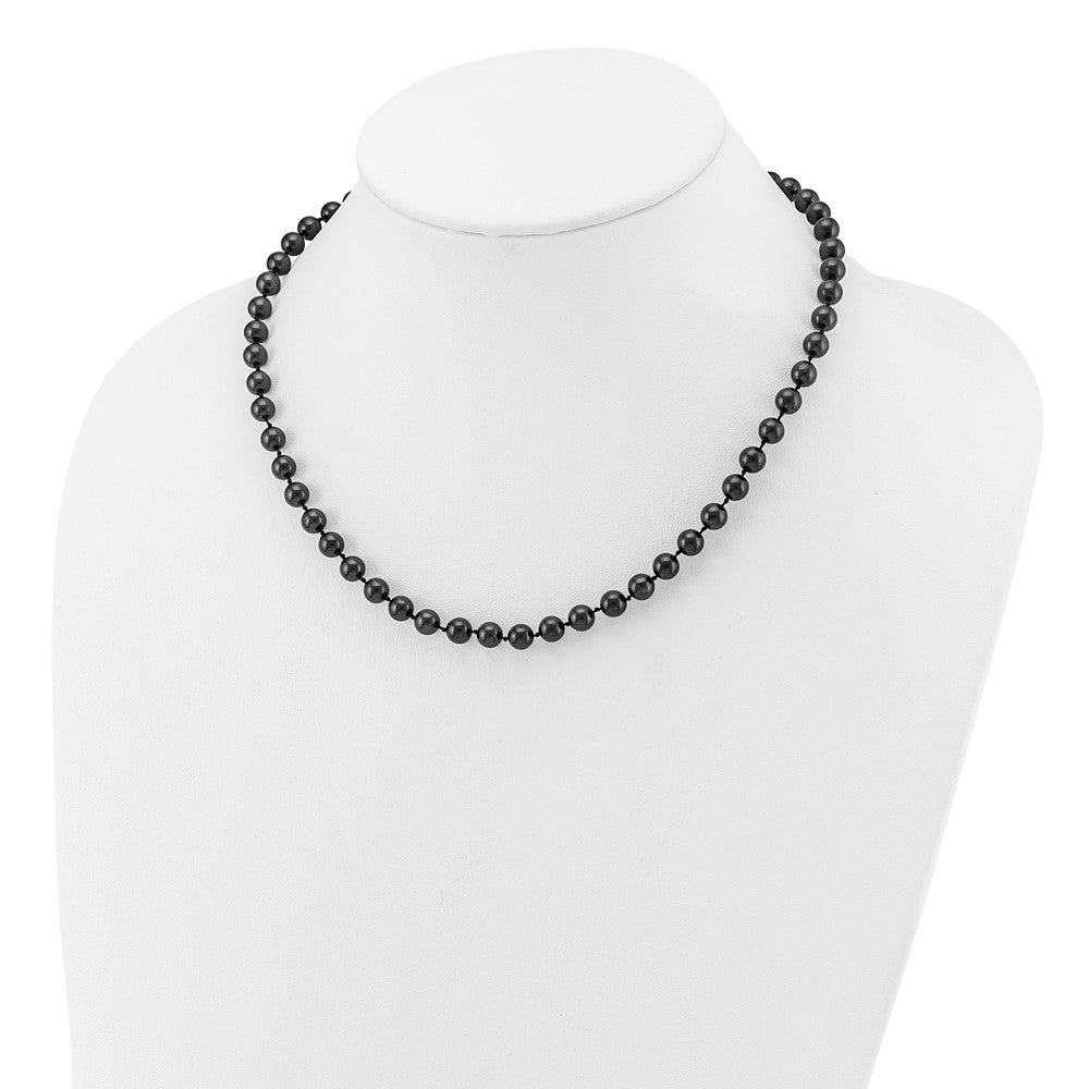 14k White Gold 6-7mm Round Black Saltwater Akoya Cultured Pearl Necklace