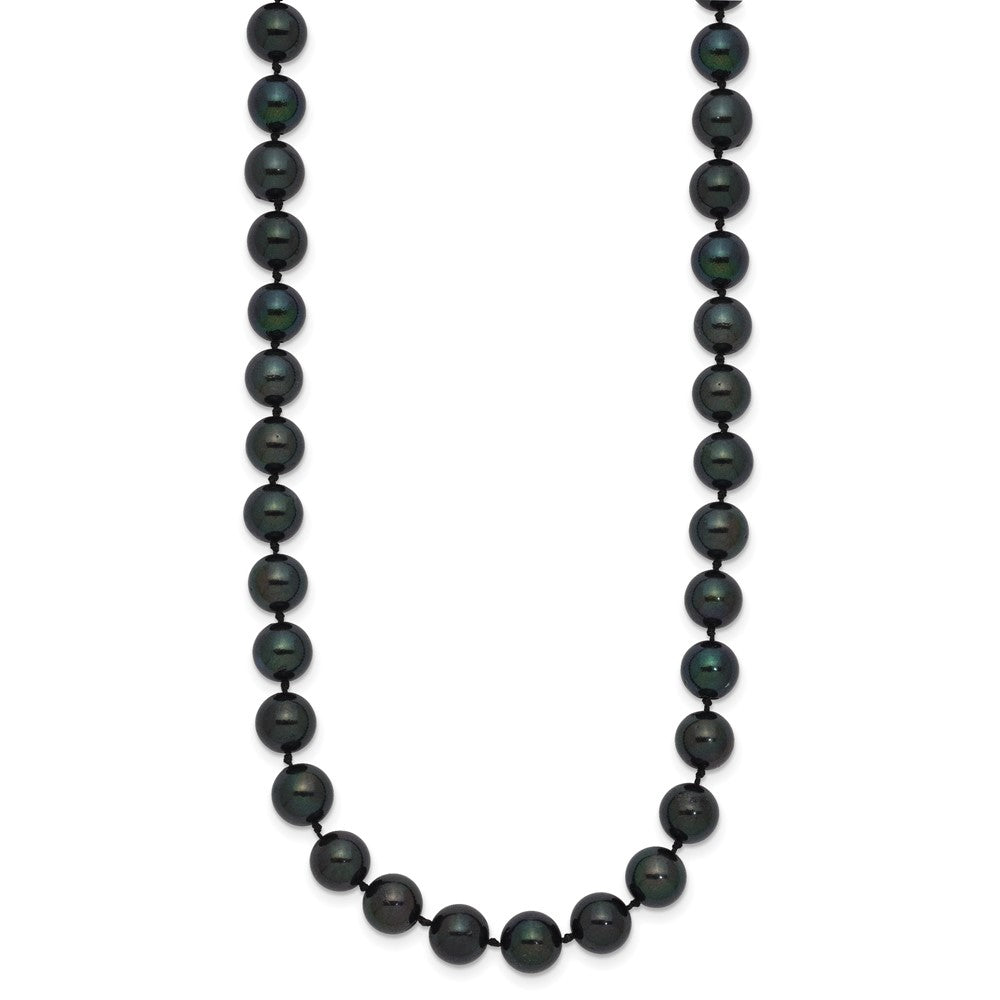 14k White Gold 7-8mm Round Black Saltwater Akoya Cultured Pearl Necklace