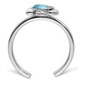 Sterling Silver Rh-plated Antiqued Adjustable Turtle Crystal Inlay Ring