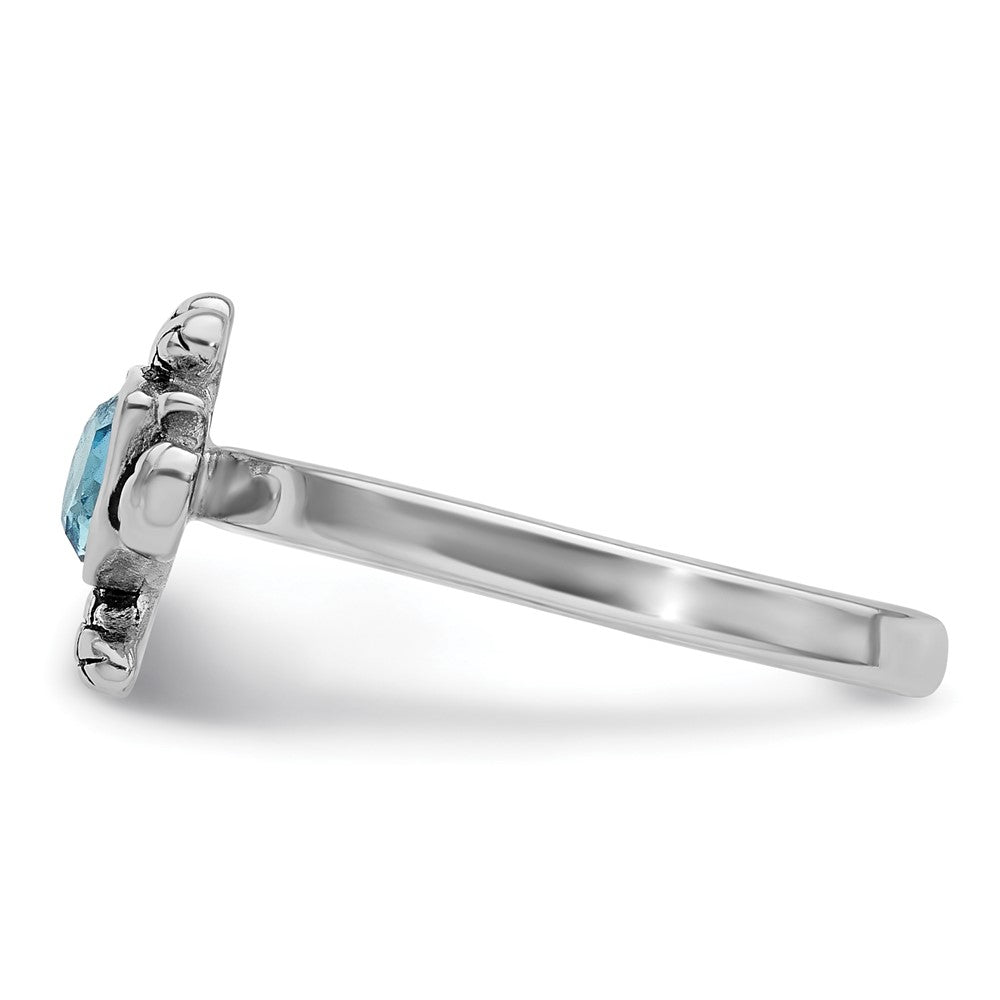 Sterling Silver Rh-plated Antiqued Adjustable Turtle Crystal Inlay Ring