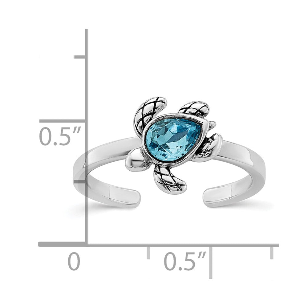 Sterling Silver Rh-plated Antiqued Adjustable Turtle Crystal Inlay Ring