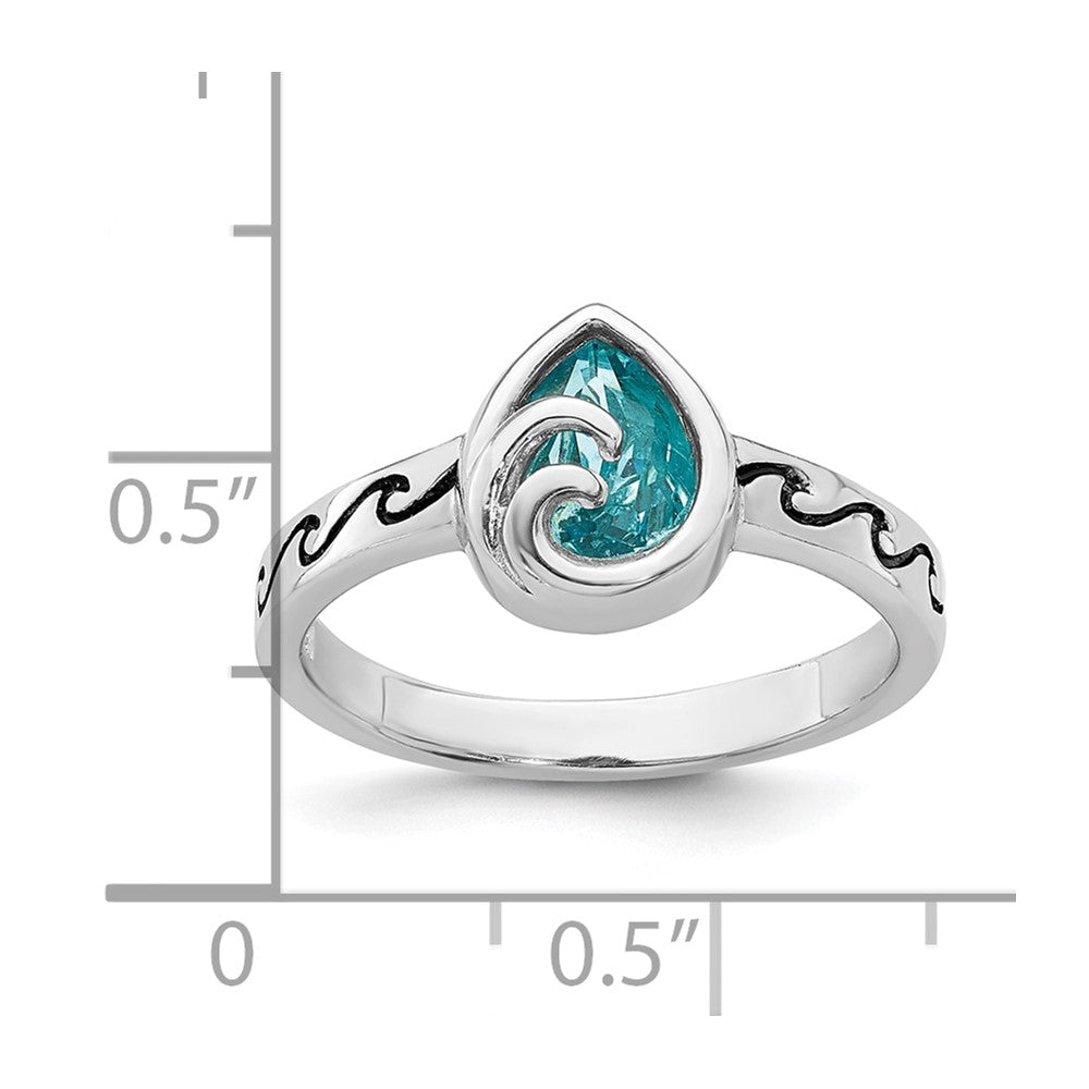Sterling Silver Rhodium-Plated Polished Double Wave Crystal Inlay Ring