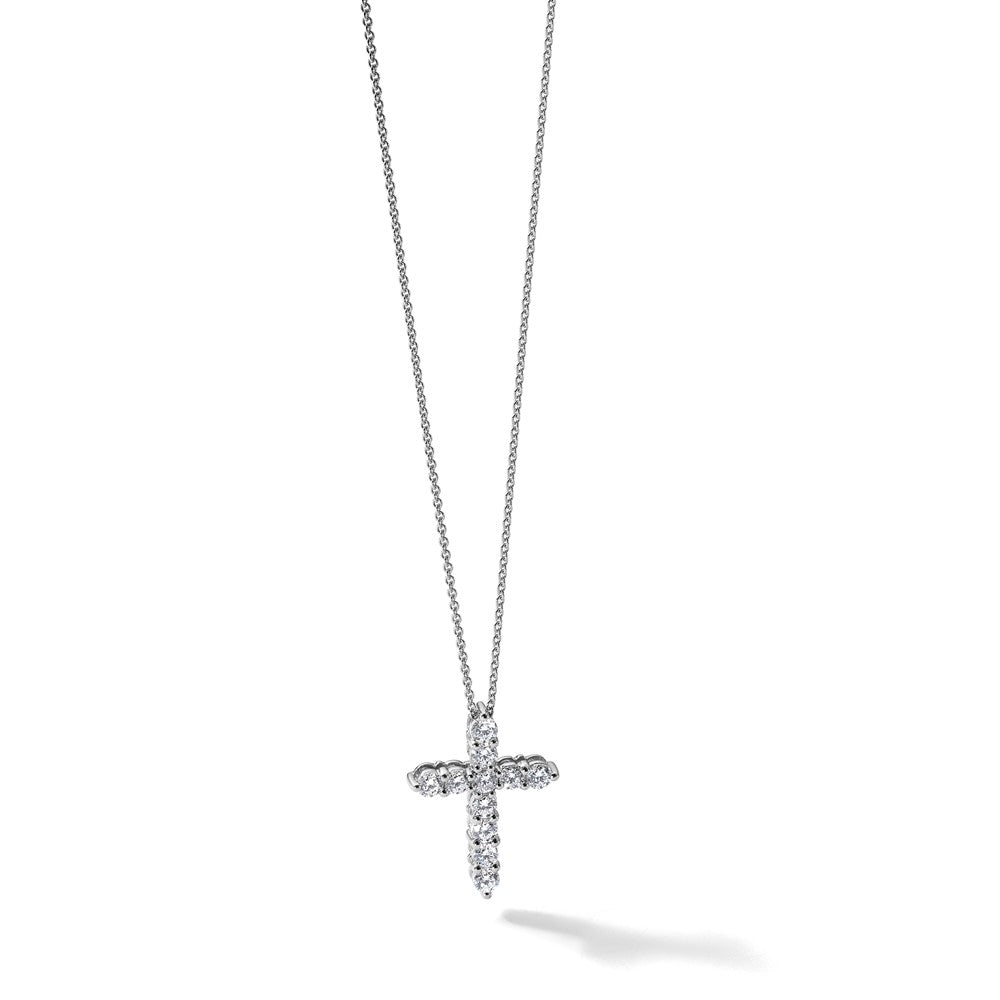 14k White Gold Diamond Cross Necklace