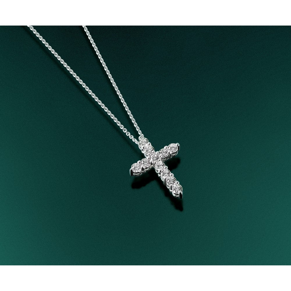 14k White Gold Diamond Cross Necklace