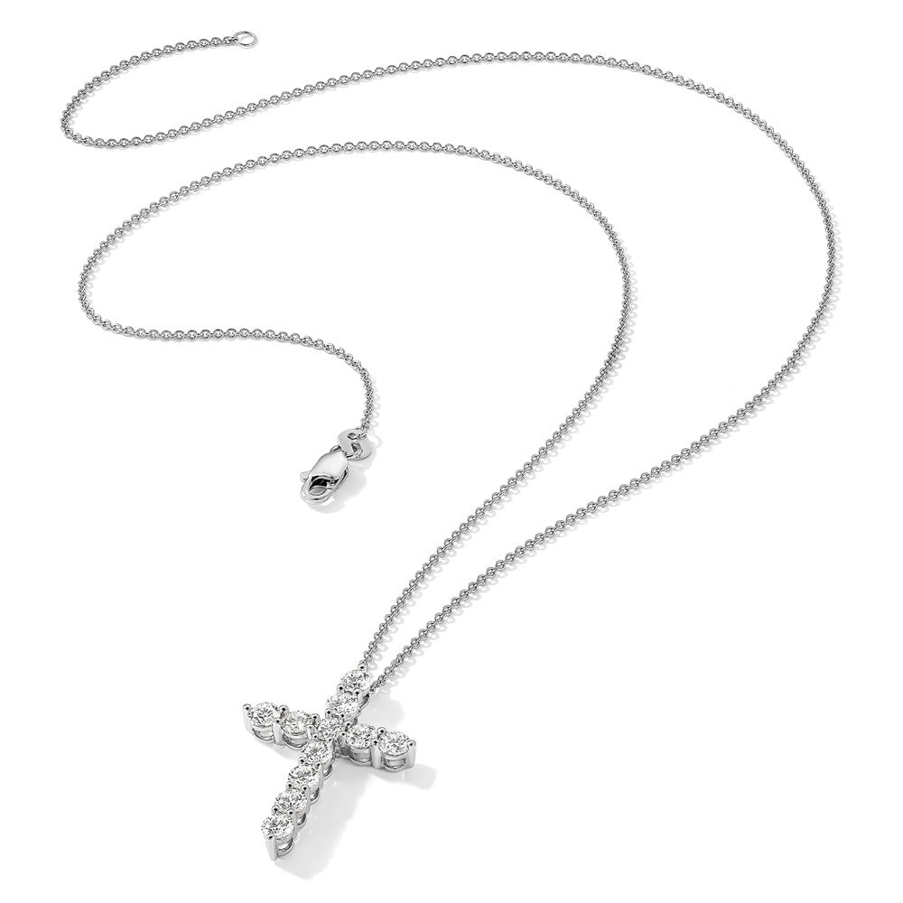 14k White Gold Diamond Cross Necklace