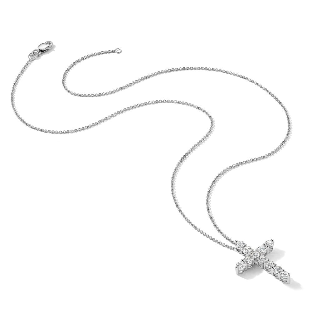 14k White Gold Diamond Cross Necklace