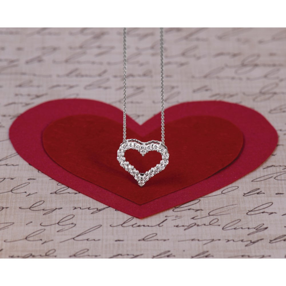 14k White Gold Diamond Heart 18 inch Necklace