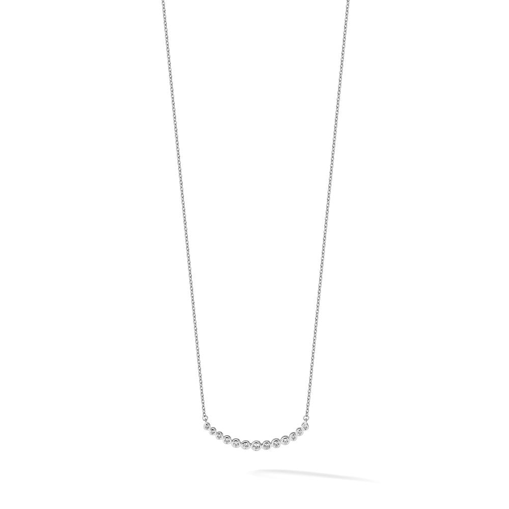 14k White Gold Diamond Curved Bar Necklace