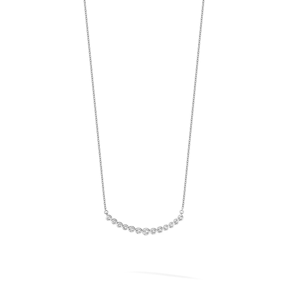14k White Gold Diamond Curved Bar Necklace