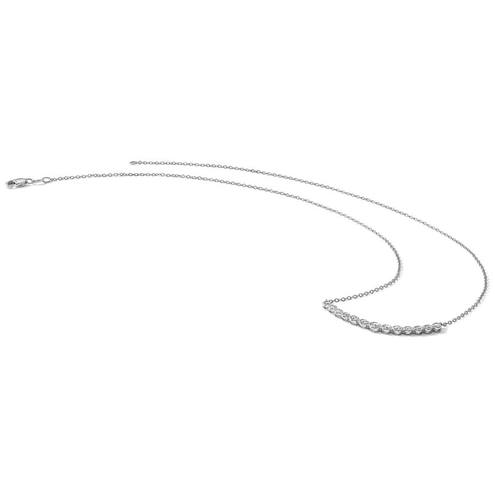 14k White Gold Diamond Curved Bar Necklace