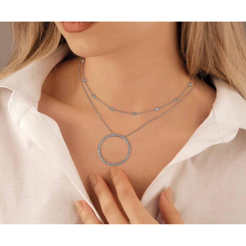 14k White Gold Diamond Station Cable Necklace
