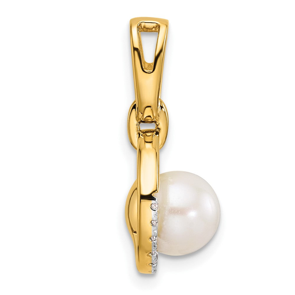 14K Polished Diamond and Pearl Open Circle Pendant