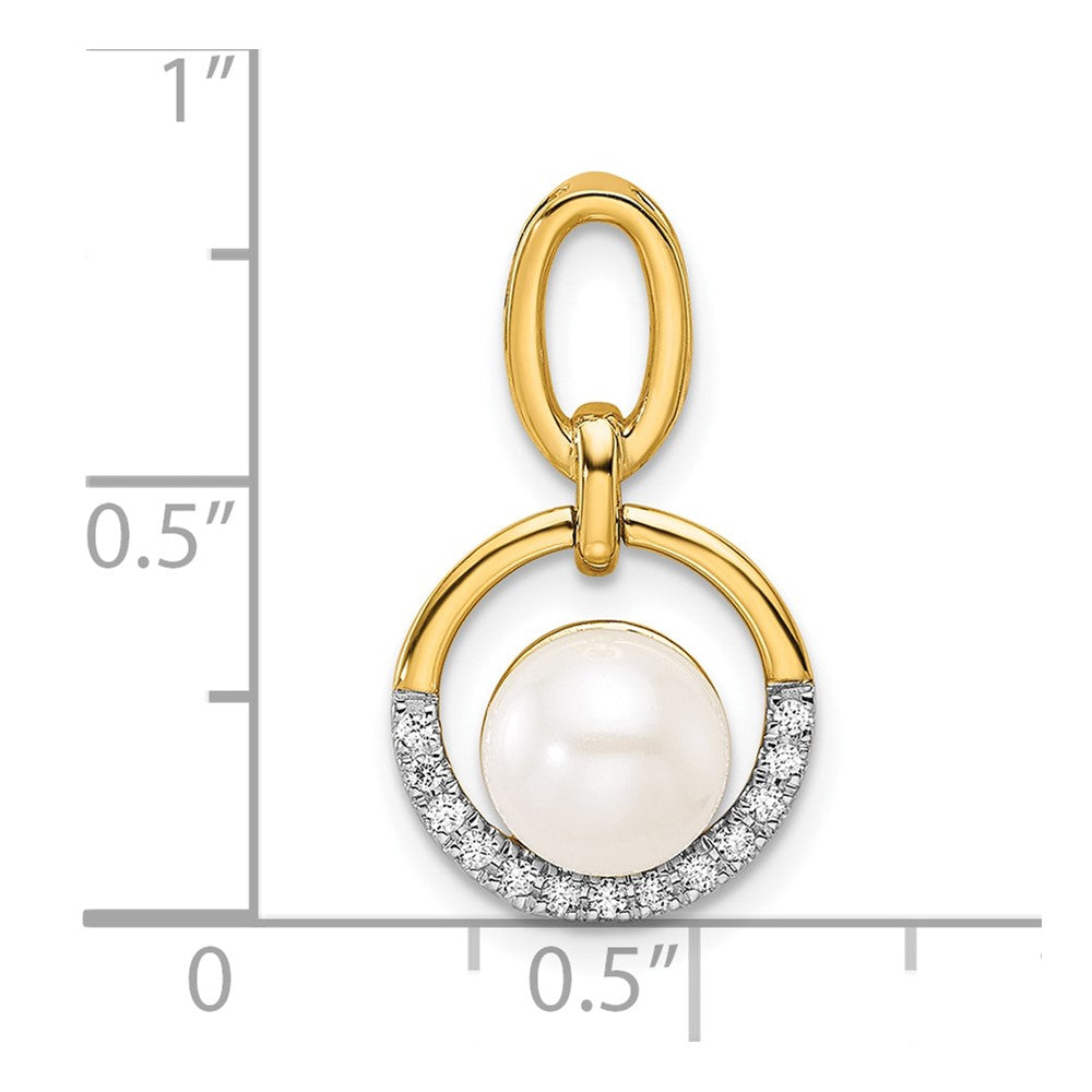 14K Polished Diamond and Pearl Open Circle Pendant