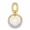 14K Polished Diamond and Pearl Open Circle Pendant