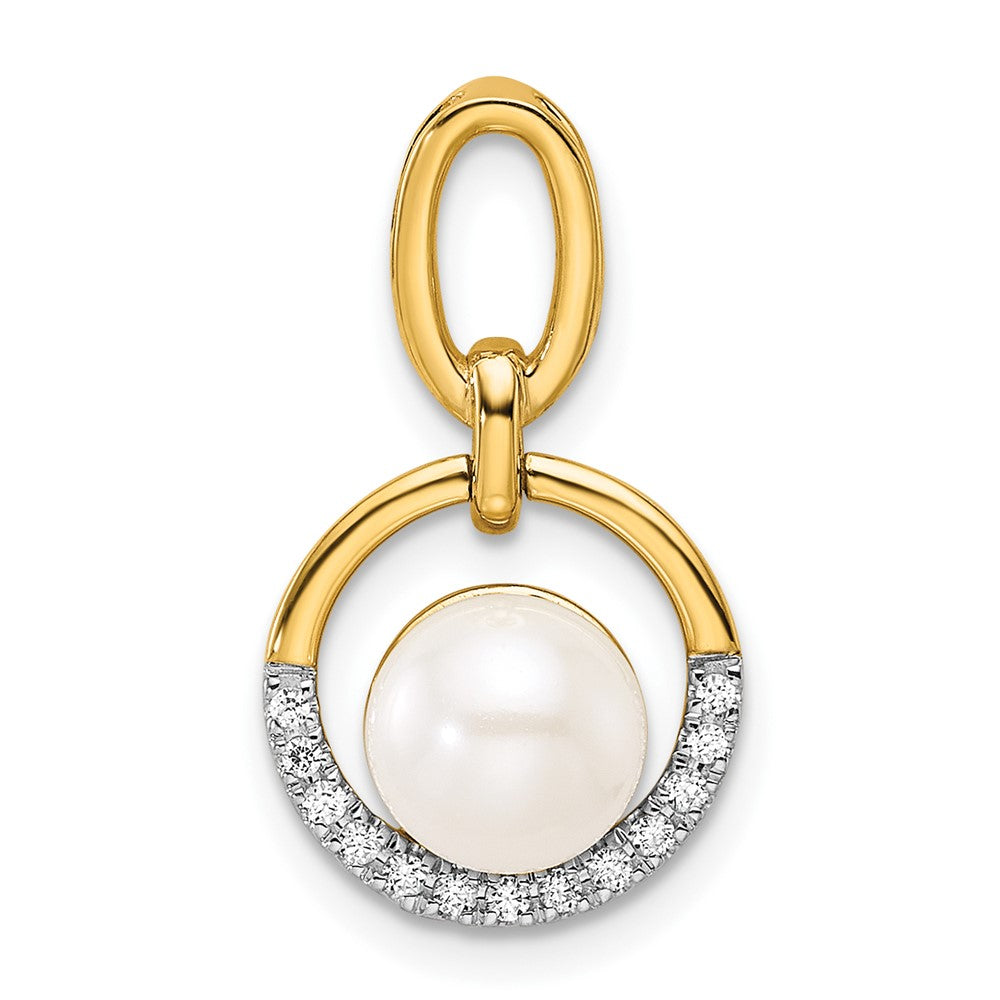 14K Polished Diamond and Pearl Open Circle Pendant