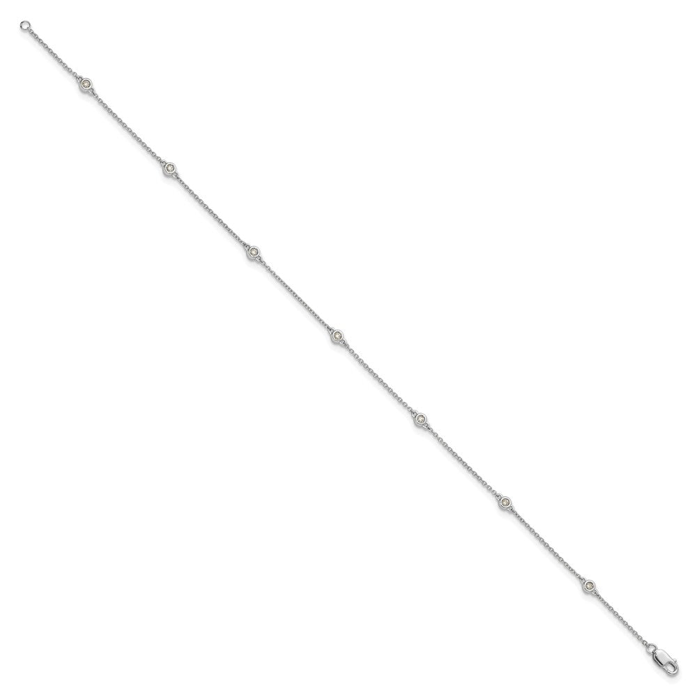 14k White Gold Diamond Station Cable Anklet