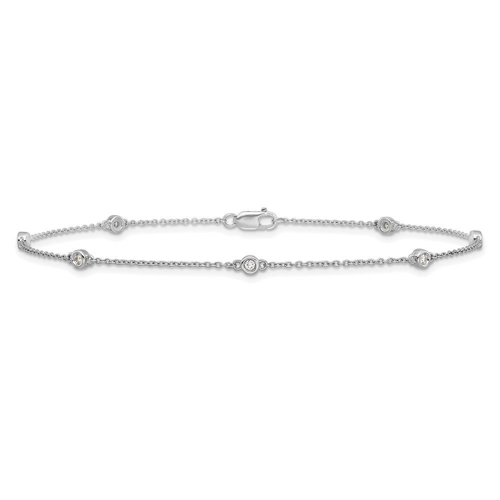 14k White Gold Diamond Station Cable Anklet