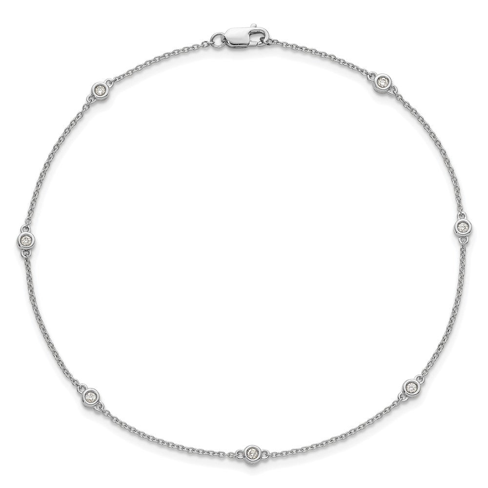 14k White Gold Diamond Station Cable Anklet