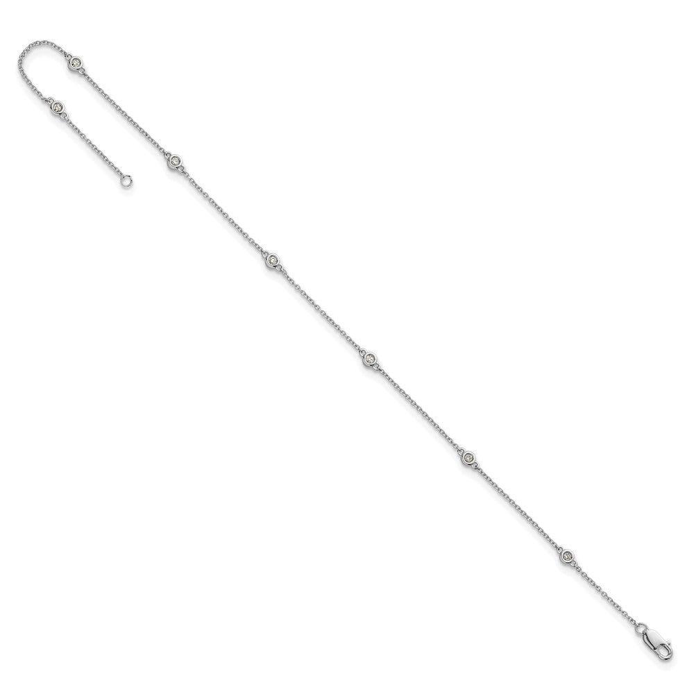 14k White Gold Diamond Station Cable Anklet