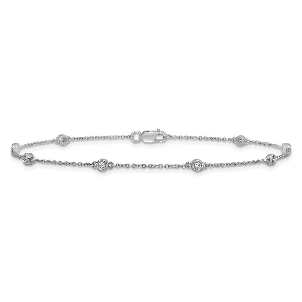 14k White Gold Diamond Station Cable Anklet