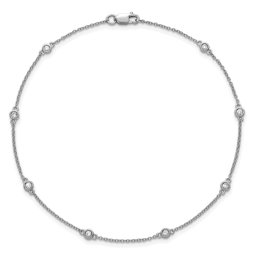 14k White Gold Diamond Station Cable Anklet